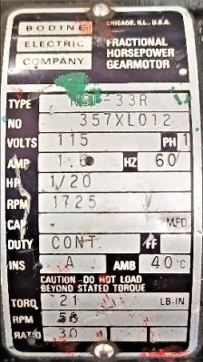 Bodine NSI-33R 1/20 HP Fractional Gear Motor | Garden City Plastics